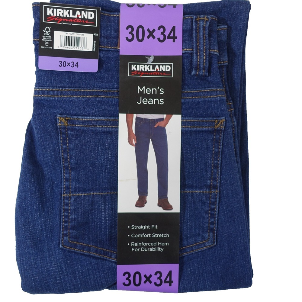 Kirkland Signature Jeans 30x34 Straight Fit Comfort Stretch Reinforced Hem NWT